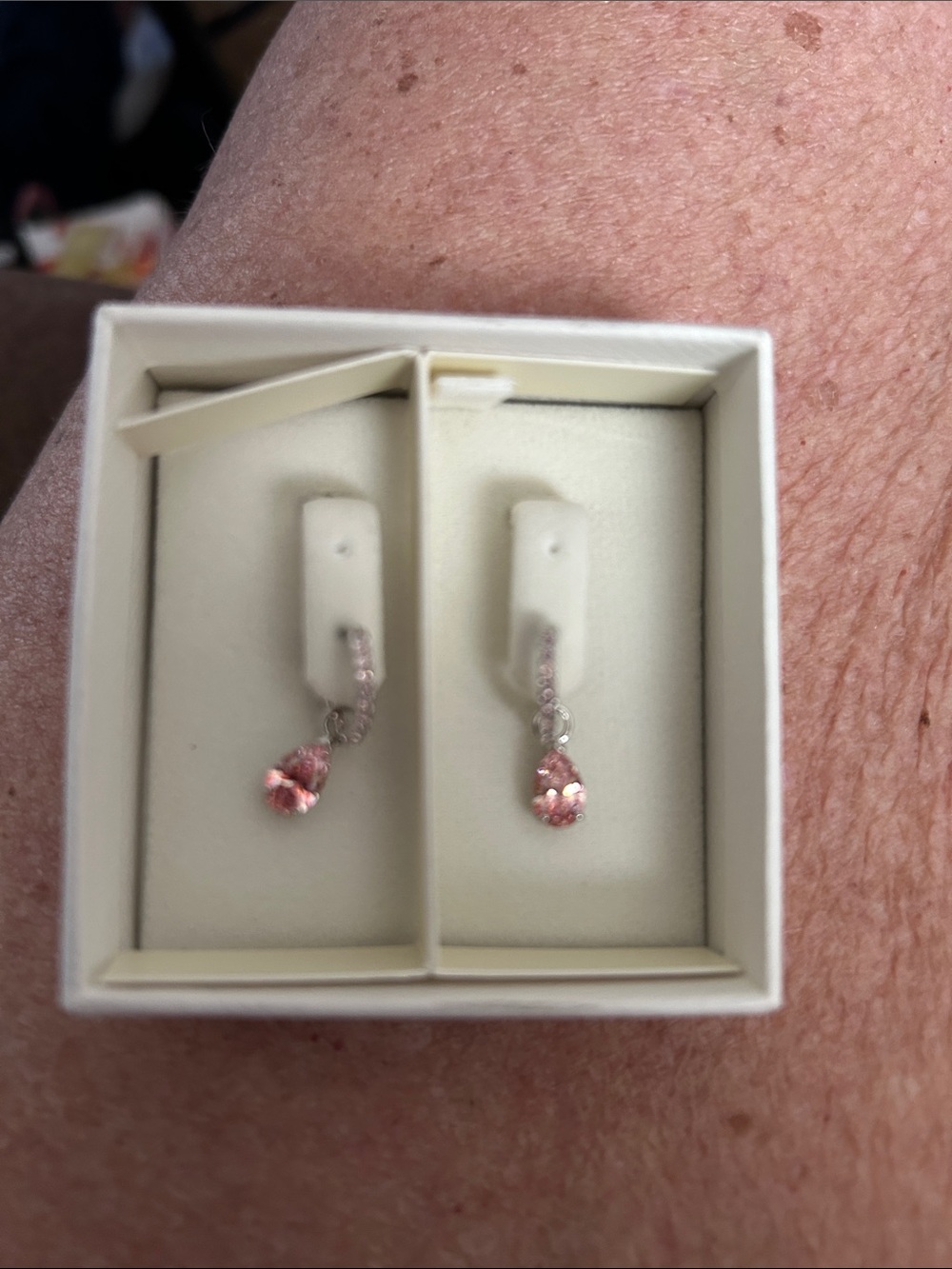 Swarovski Pink Teardrop Dangle Earrings with Silver Accents
